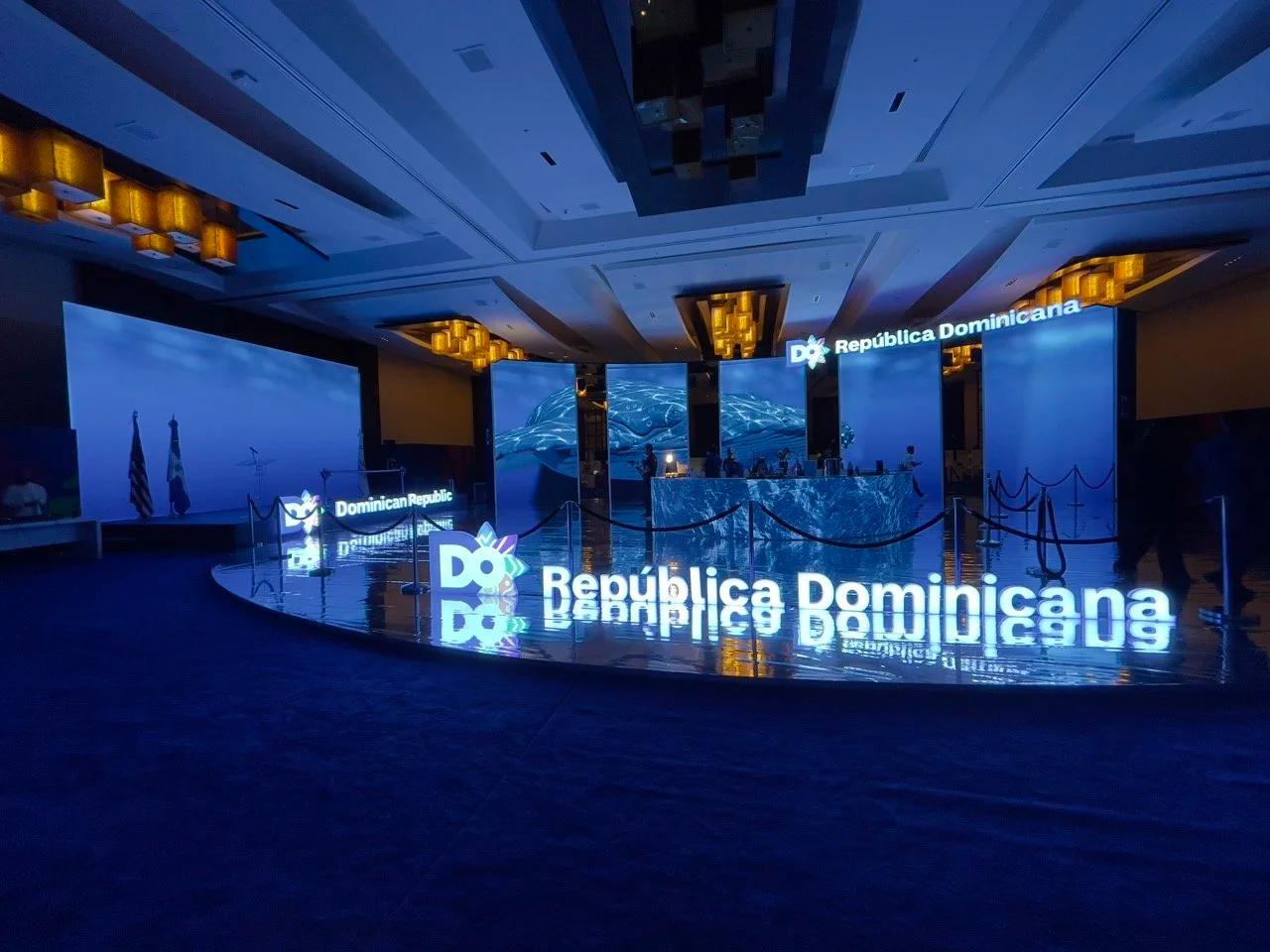 LED walls and towers lighting a ballroom before doors