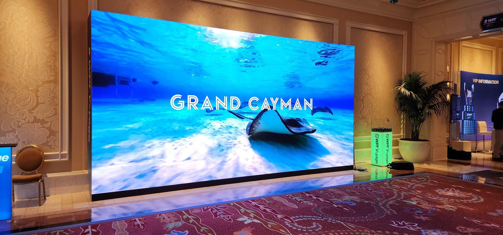 An LED video wall built from tiles on a show floor