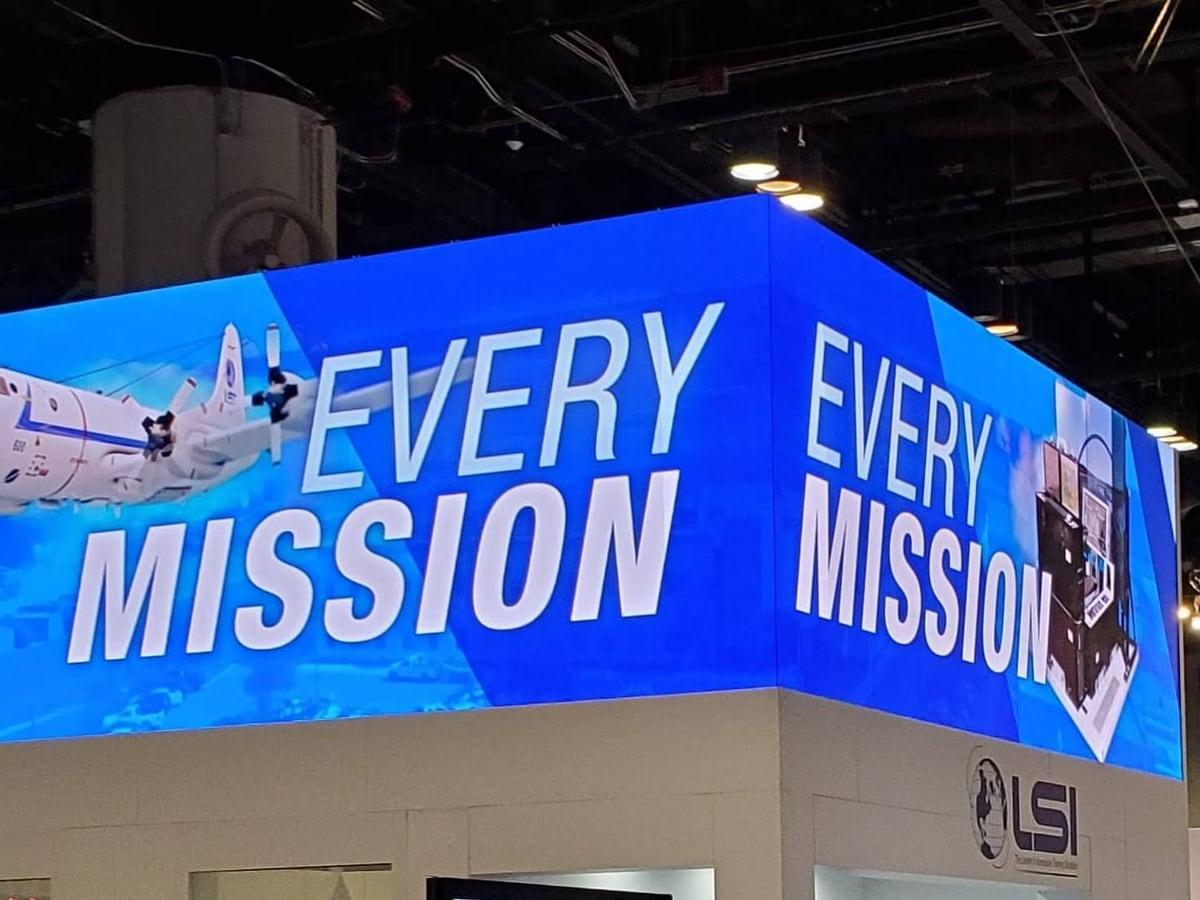 LED wall wrapped around a corner above the LSI booth at I/ITSEC 2019, Orange County Convention Center, Orlando